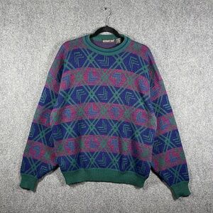 Vintage Botany 500 100% Acrylic Pullover Sweater Purple Green Mens Size XL